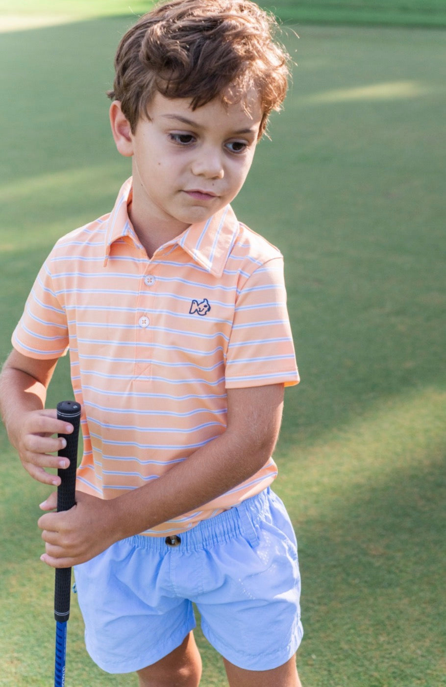 Boys' Short Sleeve Pro Performance Polo - Orange Chiffon Stripe