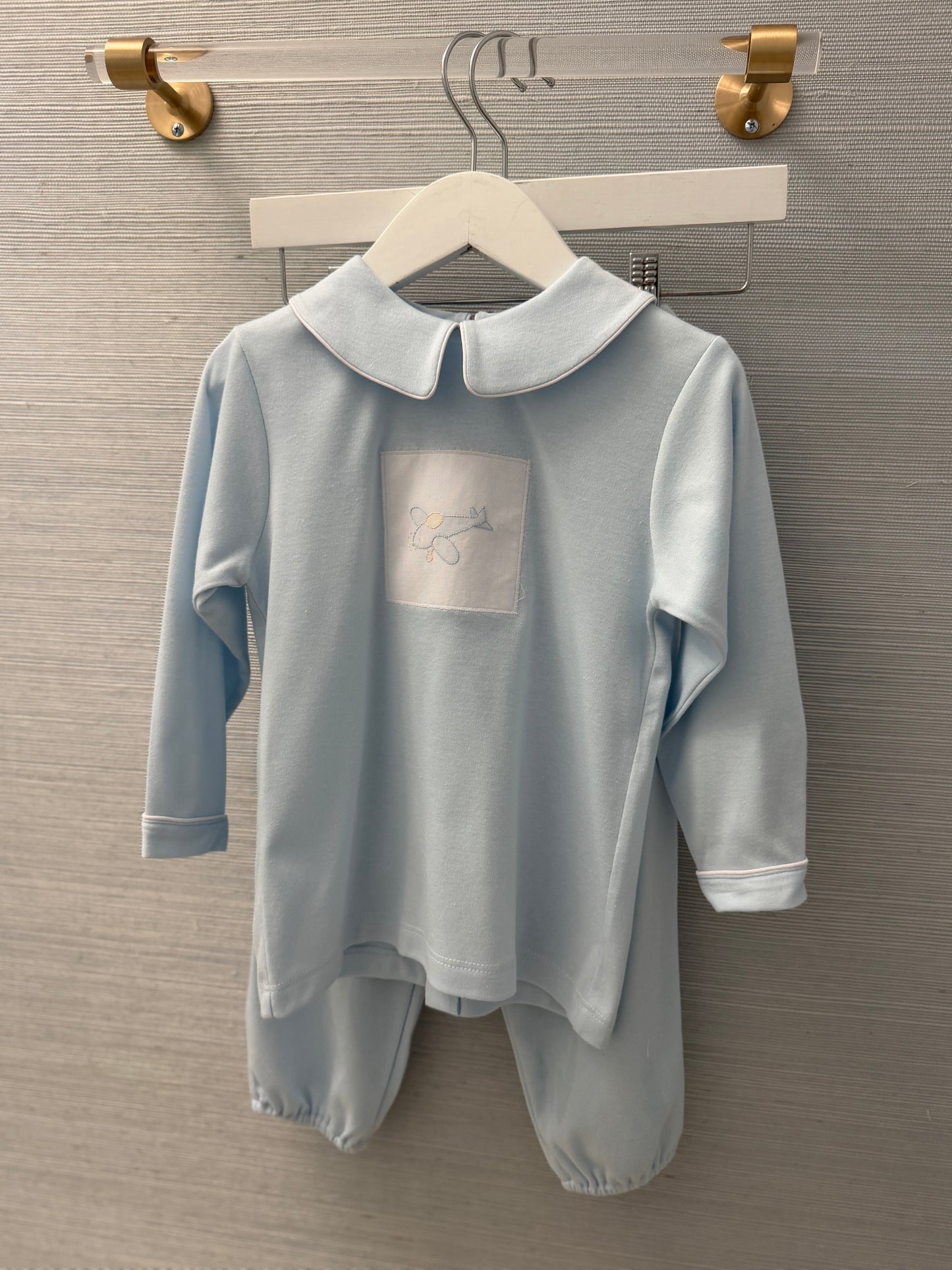 Blue Knit 2pc Set with embroidered plane