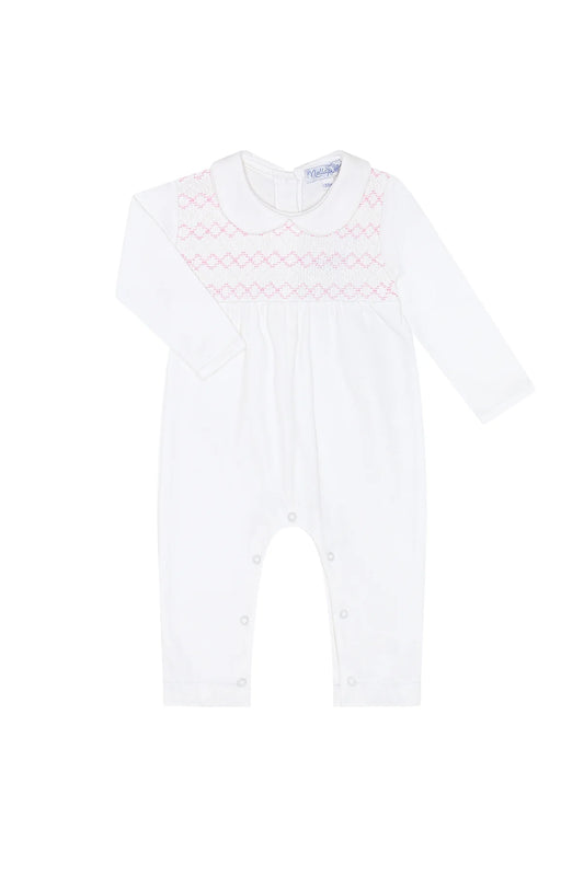 Signature Smocked Girls Playsuit - White