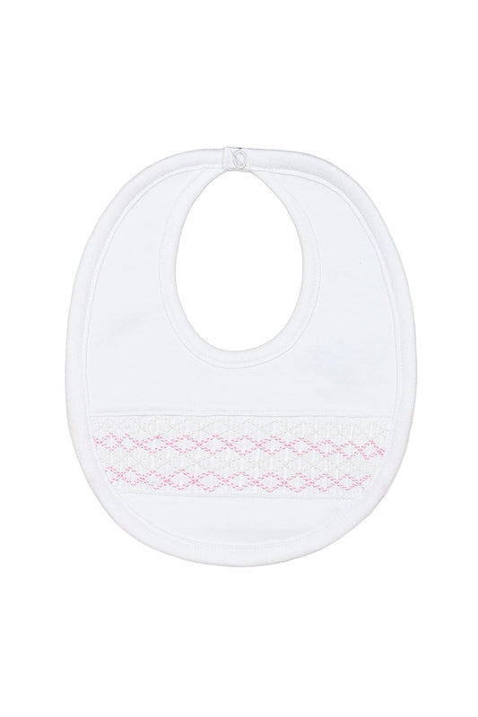 Signature Smocked Girls Bib - White