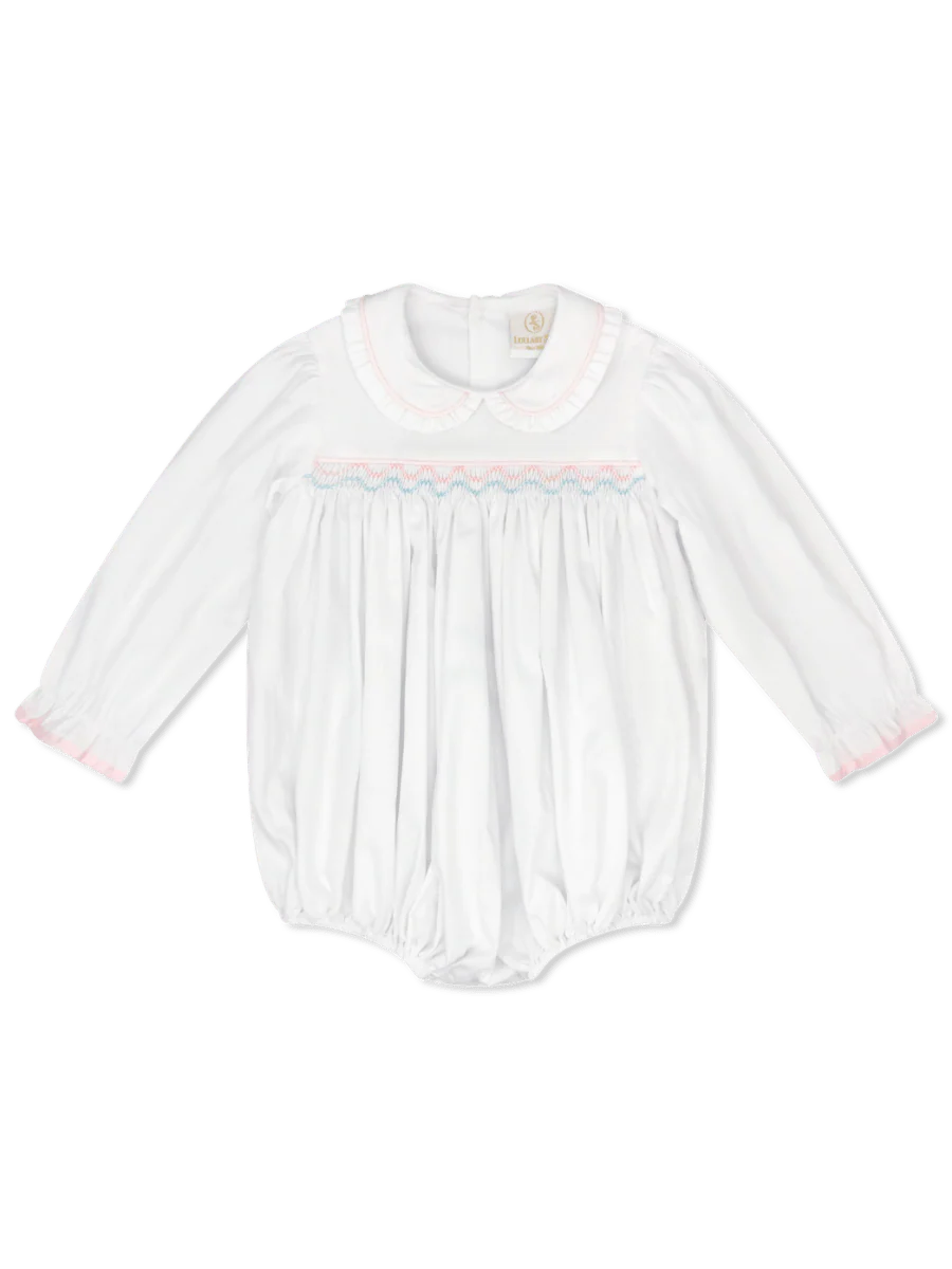 Michelle Bubble - Willow
White Pique, Pink and
Blue Smocking
