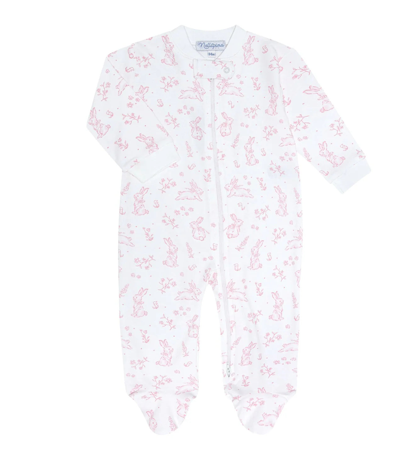 Pink Bunny Toile Zipper Footie