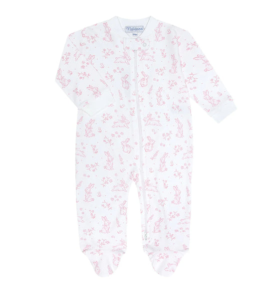 Pink Bunny Toile Zipper Footie
