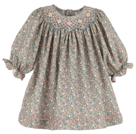 Forest Floral Smocked Bishop - Teal