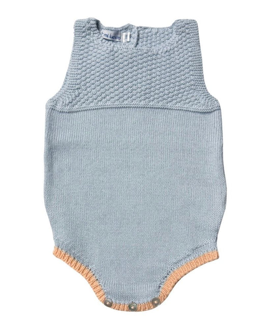 Sleeveless Pebble Stitch Bubble - Light Blue/Tangerine