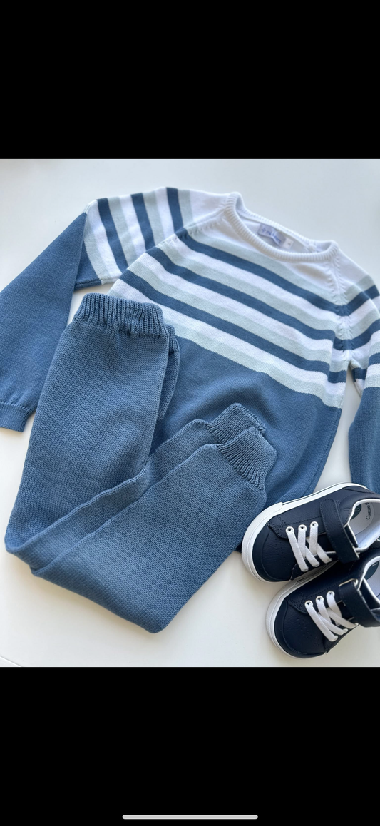 Steward Blue - Light Blue Stripe Crew Sweater Set