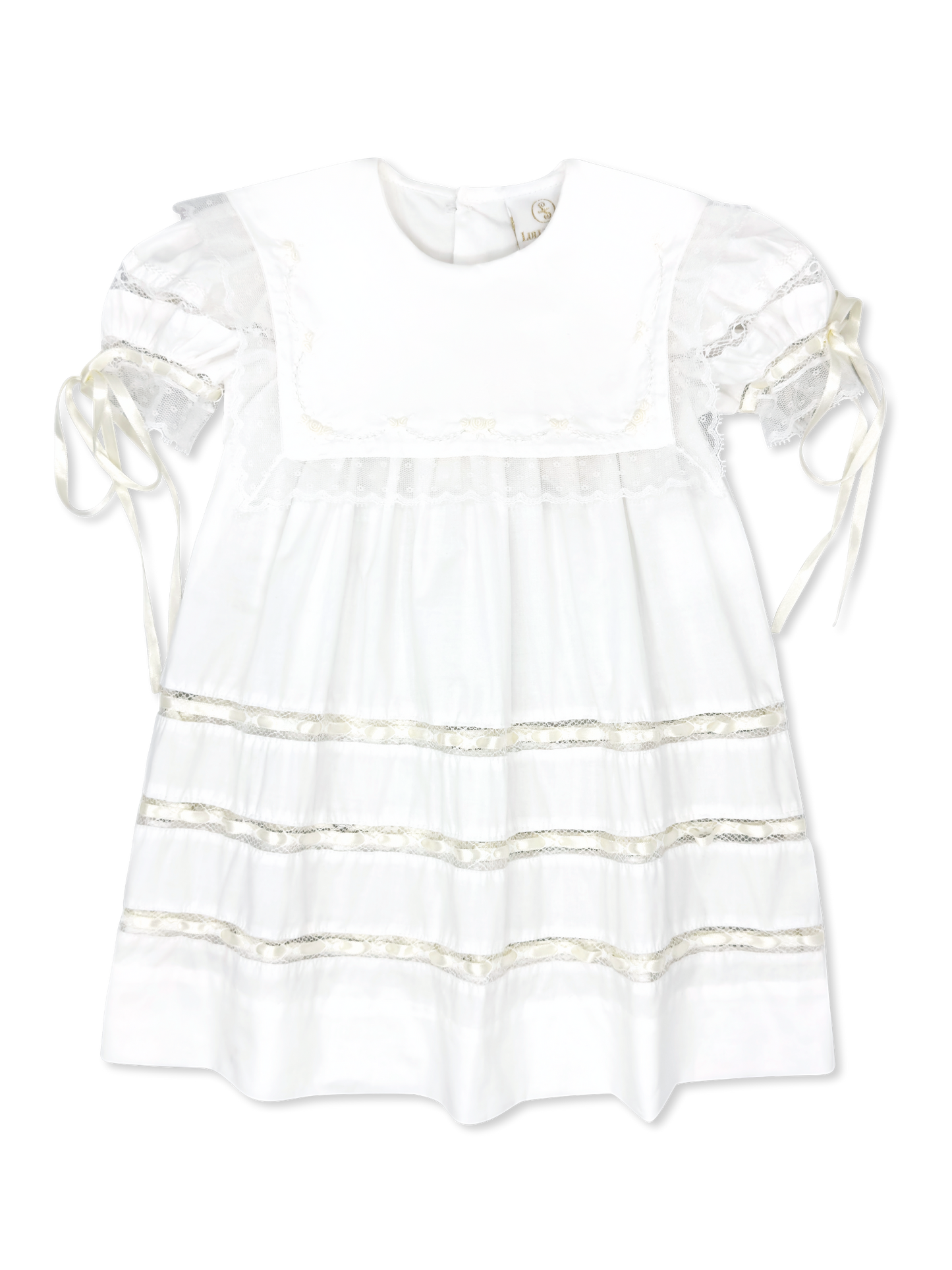 Elle A Dress- Blessings White Batiste with Ecru Lace and Ribbon
