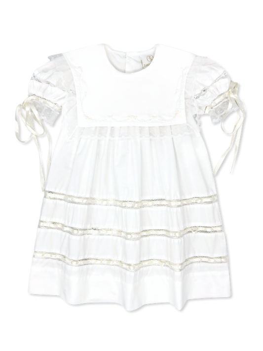 Elle A Dress- Blessings White Batiste with Ecru Lace and Ribbon