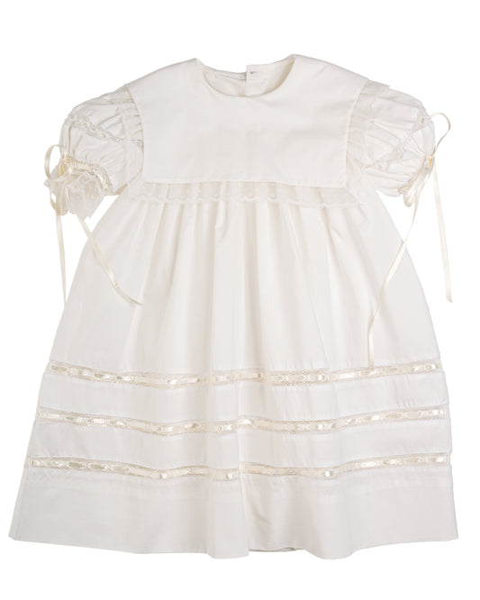 Elle A Dress -White Batiste, Ecru Ribbon