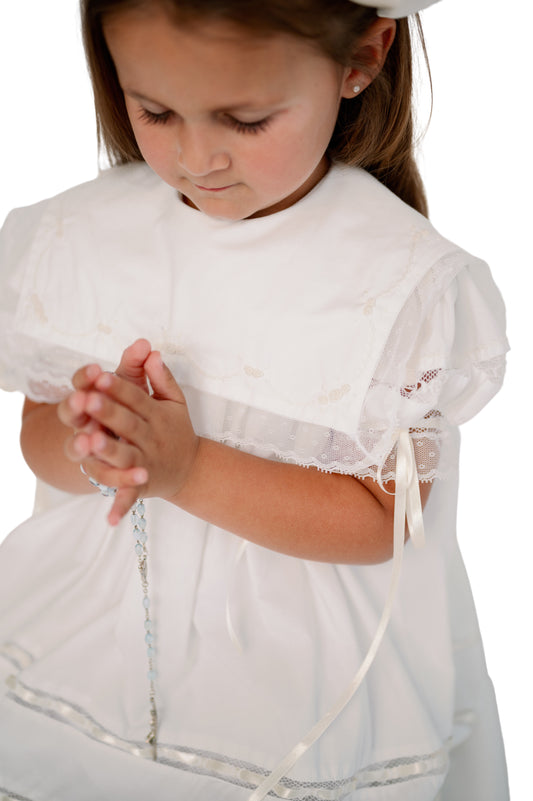 Elle A Dress- Blessings White Batiste with Ecru Lace and Ribbon