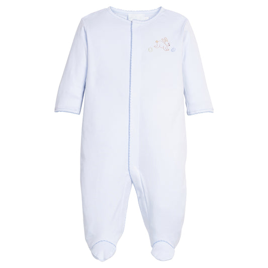 Embroidered Footie - Blue Bunny