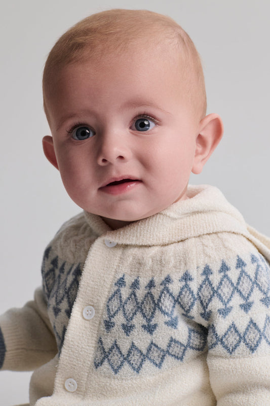 Barefoot Dreams Fair Isle Onesie- Cream/Blue