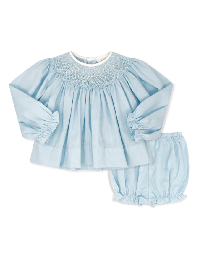 Betsy Bloomer Set Long
Sleeve- Birmingham Blue
Pique, Smocking