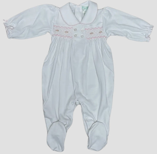 Little Threads- Hand Smocked Footie-Pink