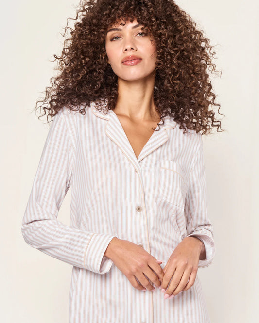 Women's Pima Nightshirt in Camel Ticking Stripe