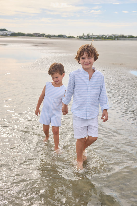 Mandarin Collar Roll Sleeve Shirt - Savannah Stripe