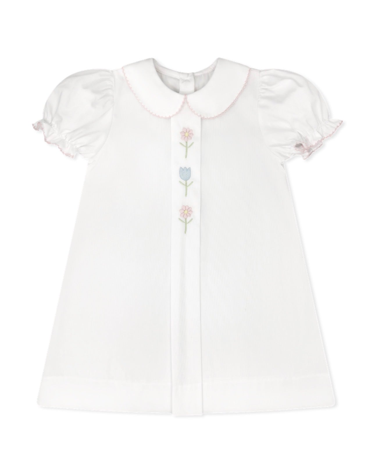 Blue Bonnet Dress - Classic White Flower Embroidery