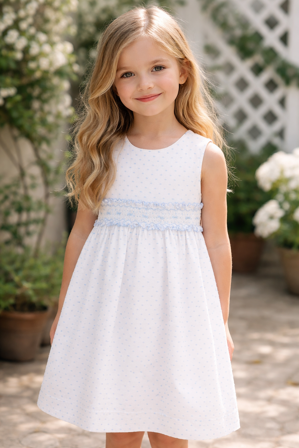 Plumeti Smock Belt Dress - Blue