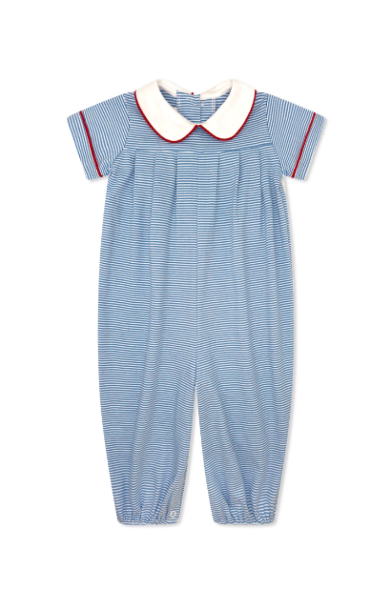 Precious Pleated Romper - Seaside Blue Ministripe