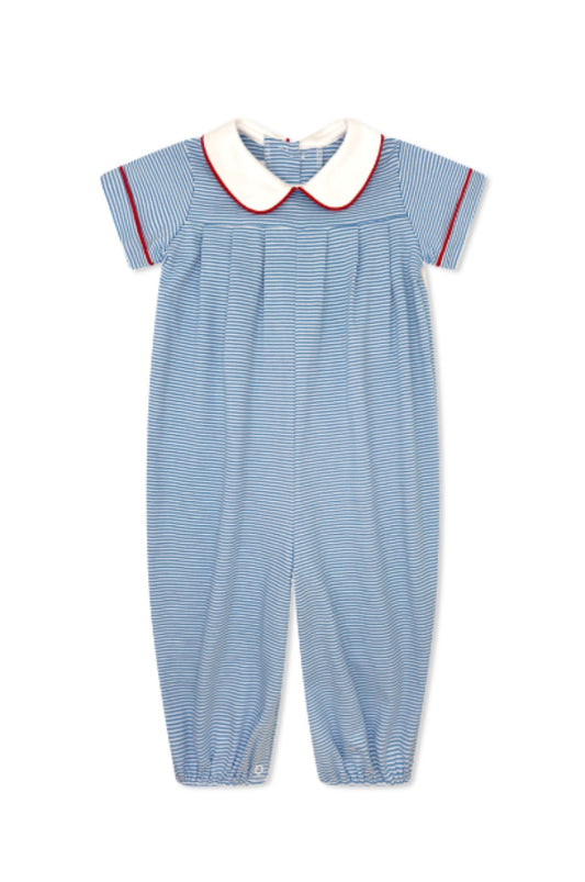 Precious Pleated Romper - Seaside Blue Ministripe