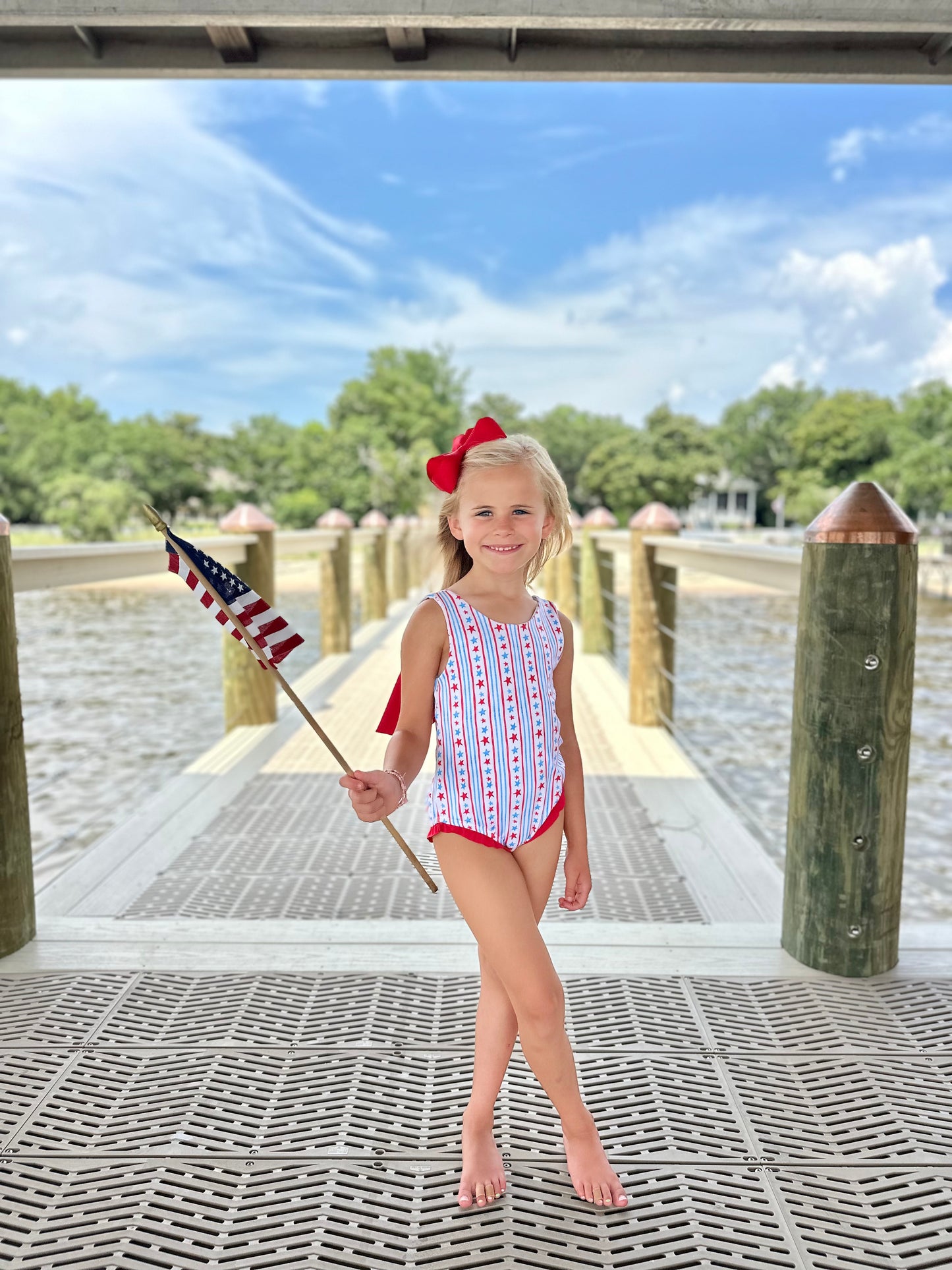 Lottie Bow Back Swim - One Piece Patriotic Stripe Swim with Back Bow *PRESALE*