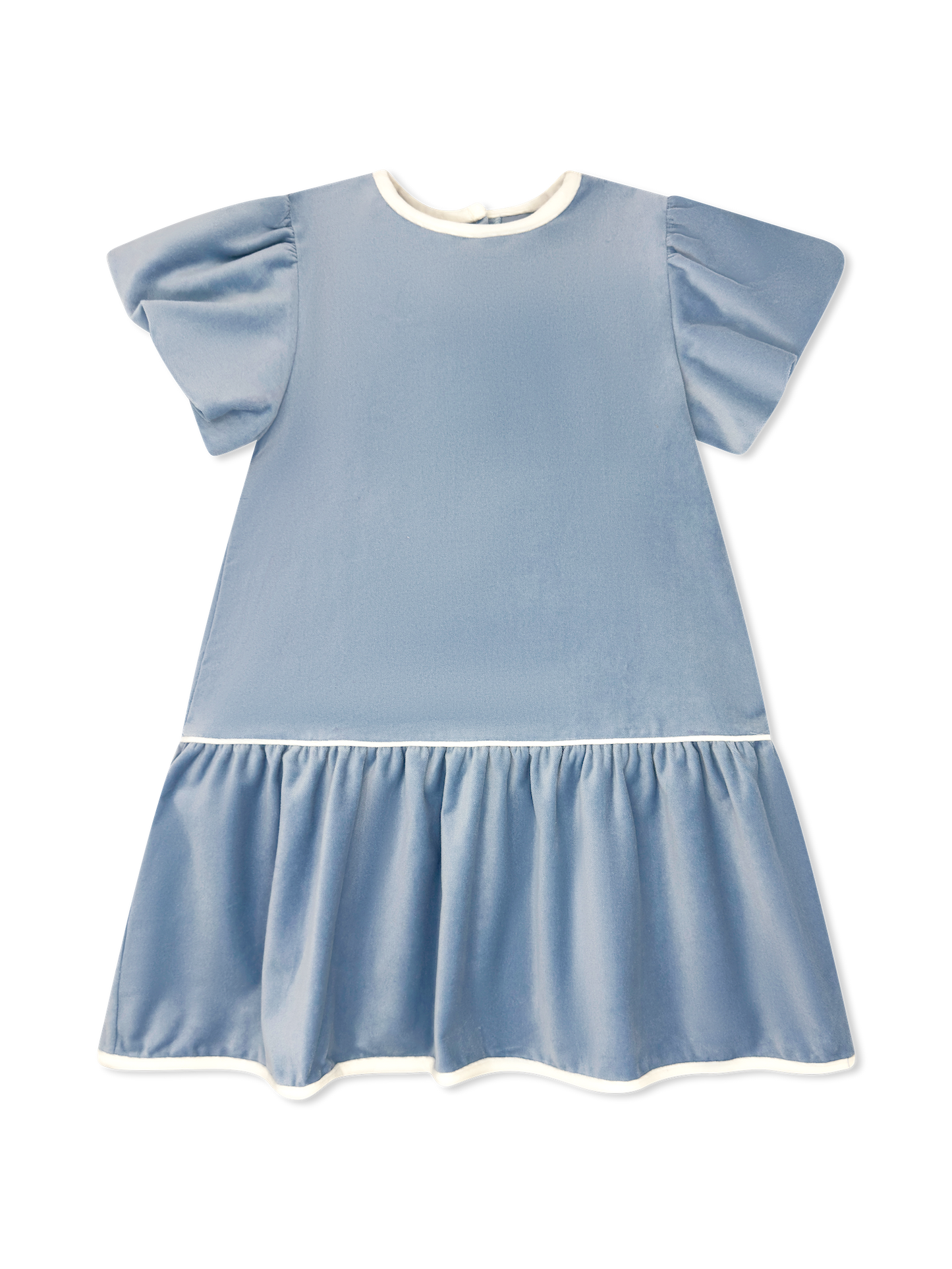 Harper Dress - Beaufort Blue Velvet, Winter White Velvet