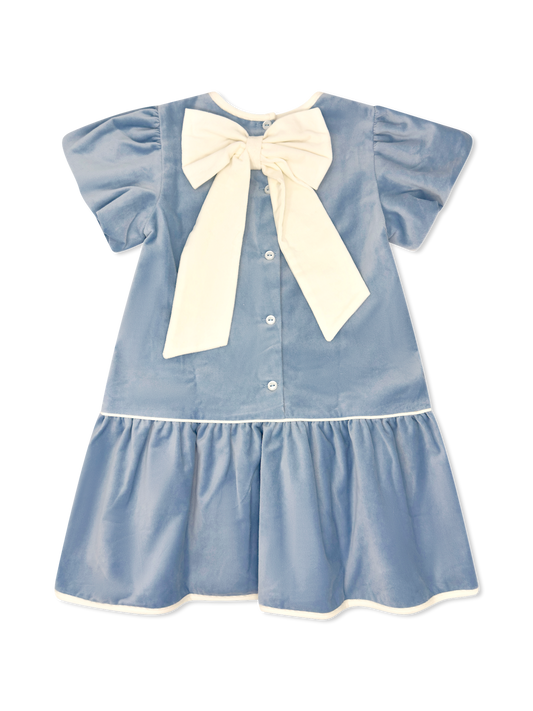 Harper Dress - Beaufort Blue Velvet, Winter White Velvet