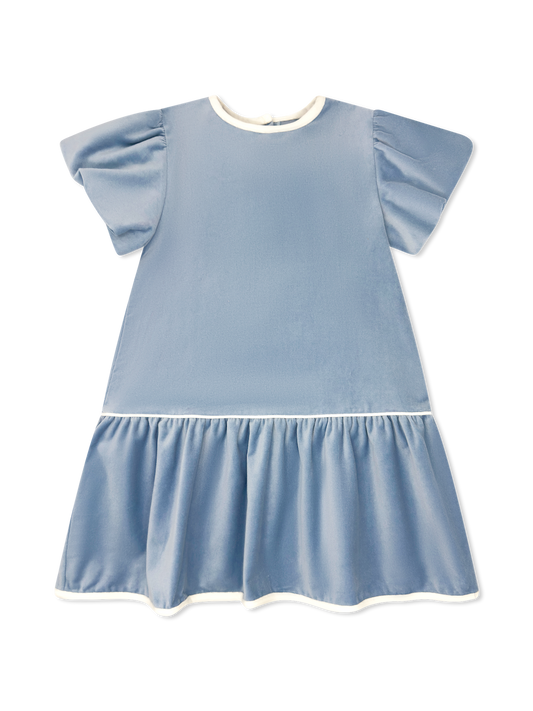 Harper Dress - Beaufort Blue Velvet, Winter White Velvet