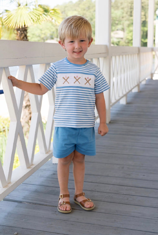 Bayou Short Set - Party Blue Stripe, Baseball