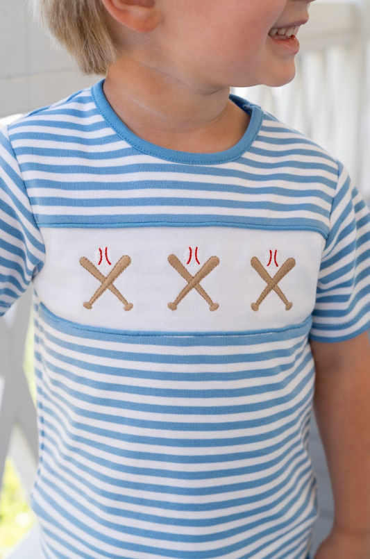 Bayou Short Set - Party Blue Stripe, Baseball