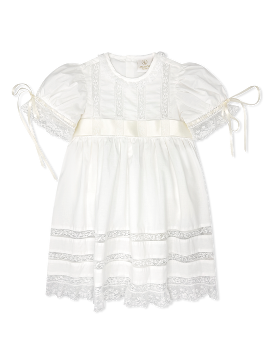 London Dress- Blessings White with Ecru Satin