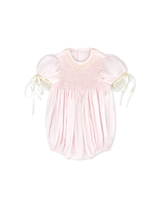 Margaret Bubble- Spring Pink Batiste with Ecru Smocking and Lace