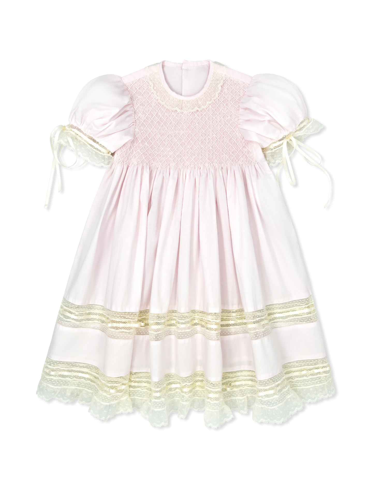 Margaret Dress- Spring Pink Batiste with Ecru Smocking and Lace