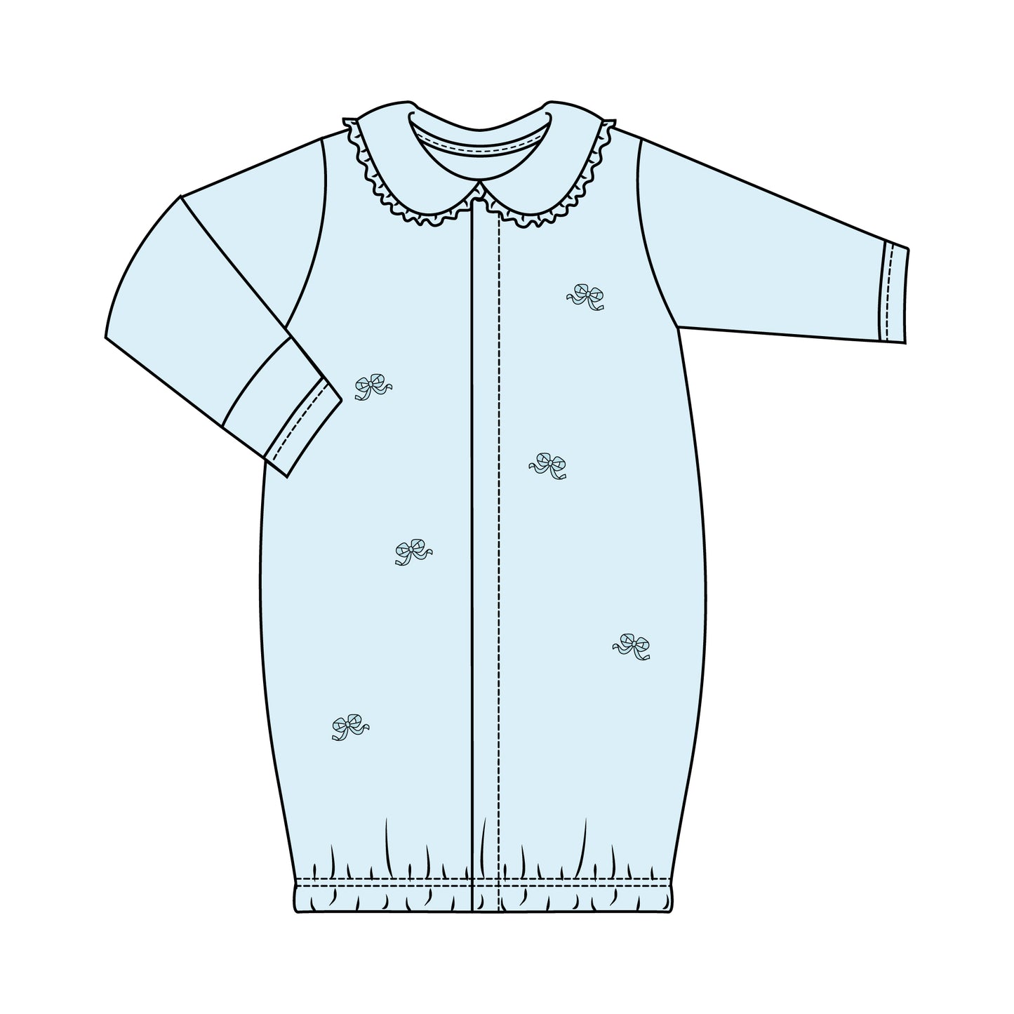 Bow Embroidered Converter Gown with Crochet Trim