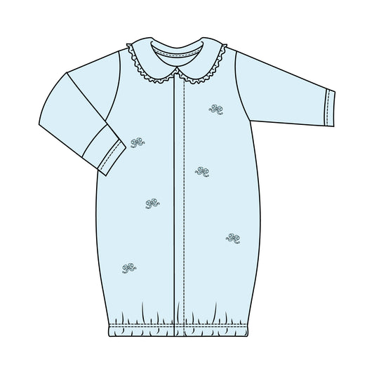 Bow Embroidered Converter Gown with Crochet Trim