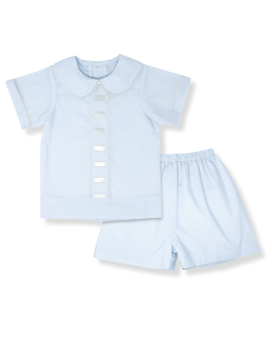 Nate Short Set- Blessings Blue Batiste with Ecru Ribbon