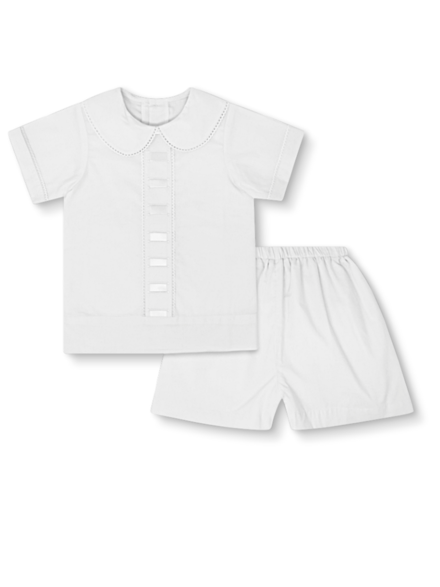 Nate Short Set- Blessings White Batiste with Ecru Ribbon