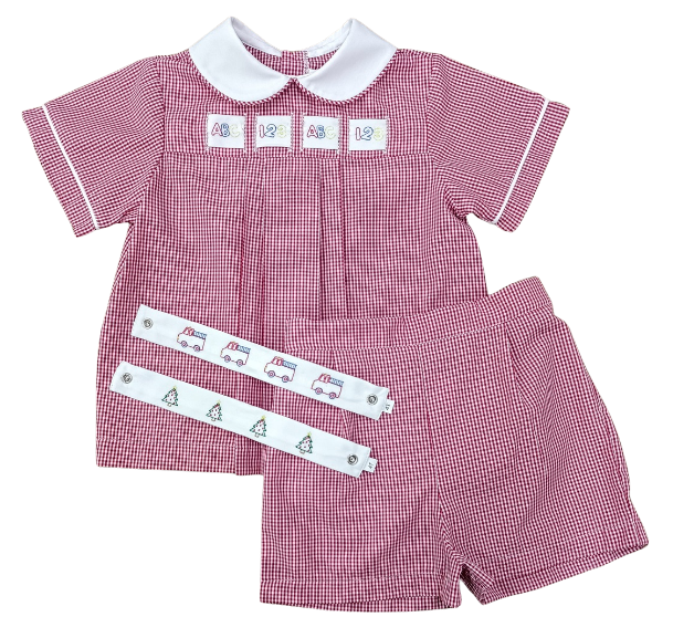 Noah Ribbon Short Set - Ridgeland Red Minigingham