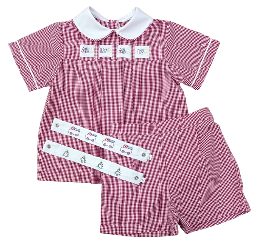 Noah Ribbon Short Set - Ridgeland Red Minigingham