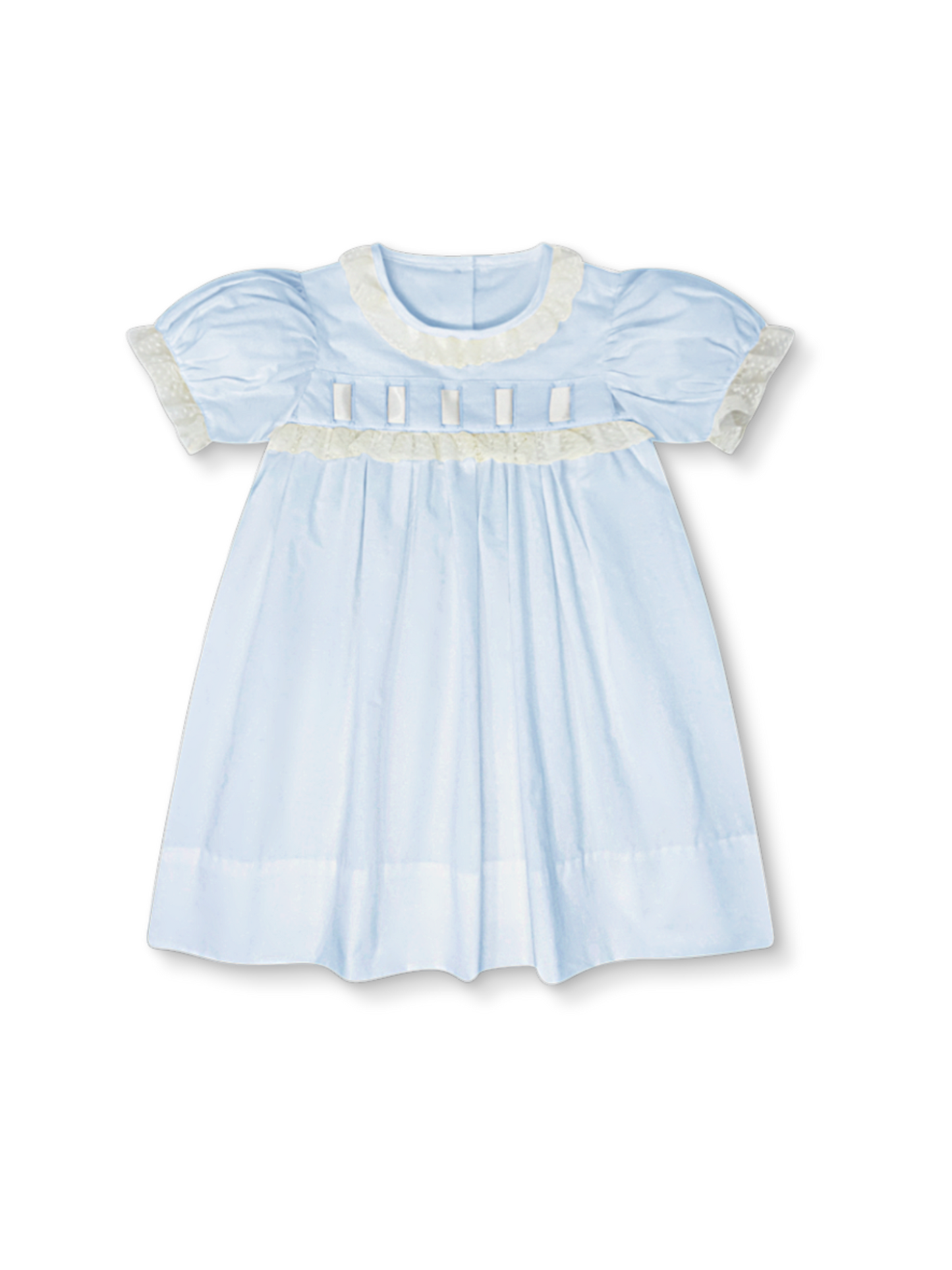 Paris Dress- Blessings Blue Batiste with Ecru Ribbon and Lace