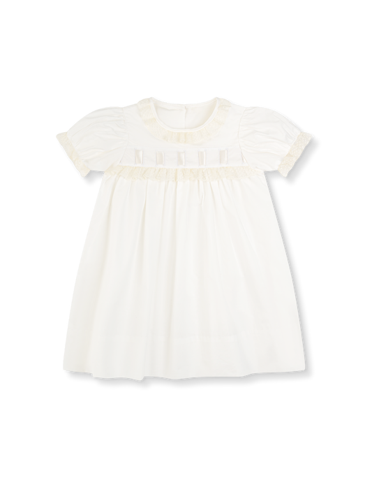 Paris Dress- Blessings White with Ecru Ribbon and Lace