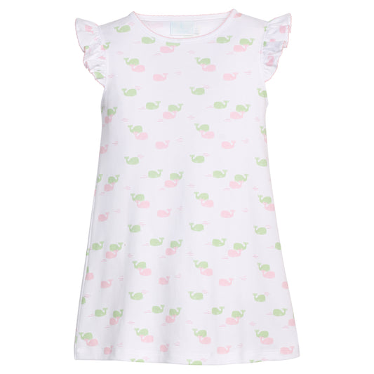 Printed Angel Sleeve Dress - Pink Whales