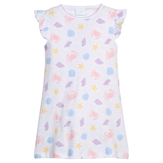 Printed Angel Sleeve Dress - Sea Shells