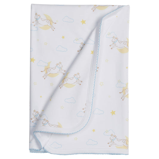 Printed Blanket - Blue Cow Jumping Over the Moon