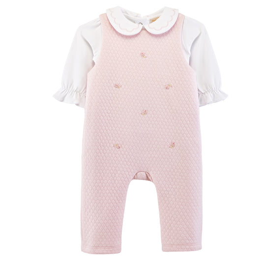 Rose Buds Pima Jacquard Overall Set