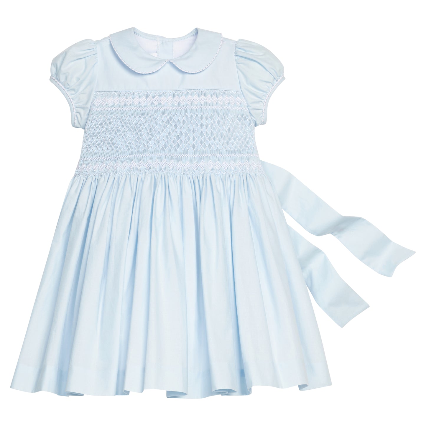 Smocked Emery Dress - Light Blue with White
