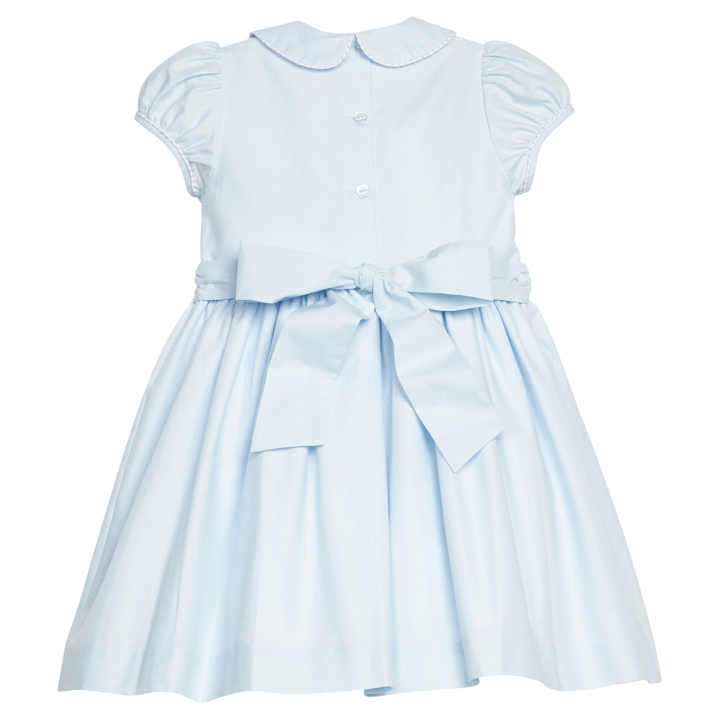 Smocked Emery Dress - Light Blue with White