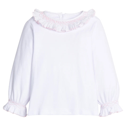 Smocked Madeline Blouse- White with Light Pink