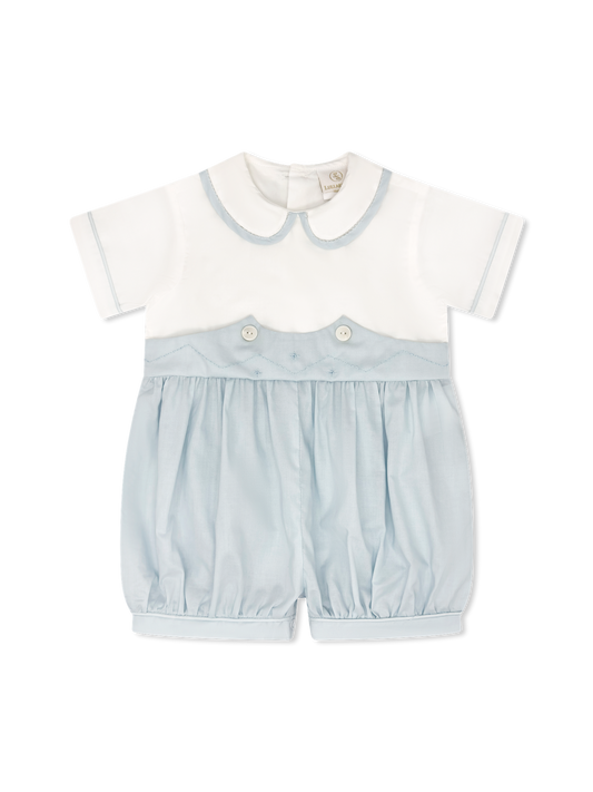 Sunday Best Bubble-Blessings Blue Batiste Bottom with Blessings White Top and Diamond Stitching