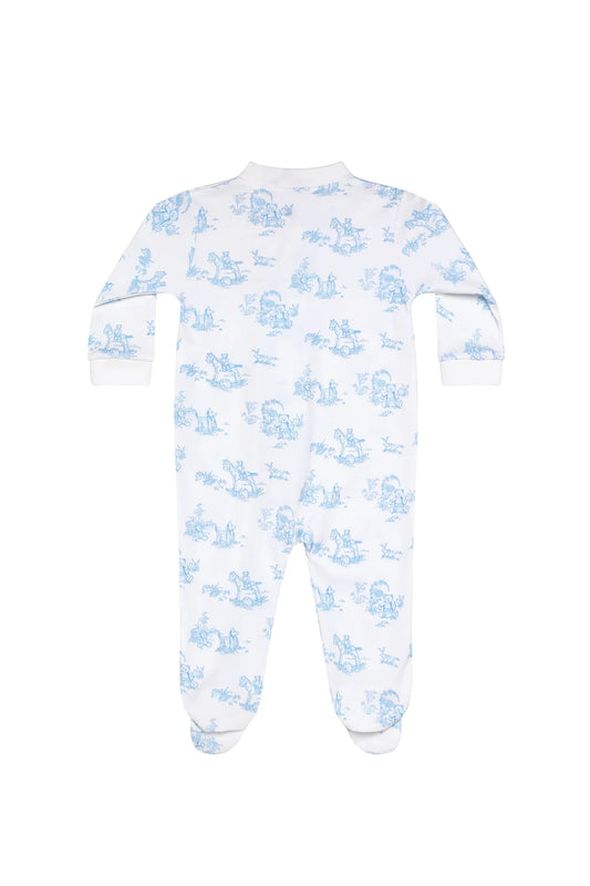 Blue Toile Zipper Footie